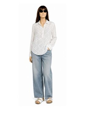 Sundance Women’s White Size M Catalog Patchwork Mixed Media White Button Up